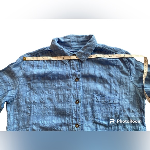 Anthropologie Pilcro and the Letterpress Blue Linen Button Down Top. Size 0. - Picture 5 of 11